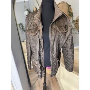 Women's Brown Preppy Pleated Brown Jacket Pockets Gold size Large